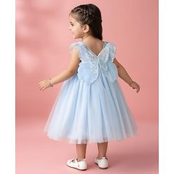 Babyhug Sleeveless Party Frock With Butterfly Wings Corsage & Sequine Detailing - Pink