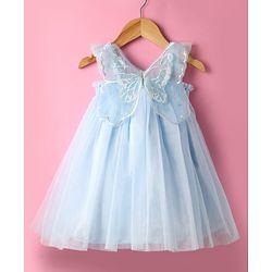 Babyhug Sleeveless Party Frock With Butterfly Wings Corsage & Sequine Detailing - Pink