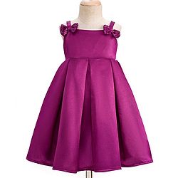 Babyhug Satin Woven Sleeveless Party Dress with Bow Applique - Purple