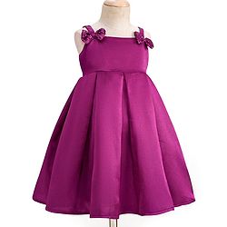 Babyhug Satin Woven Sleeveless Party Dress with Bow Applique - Purple