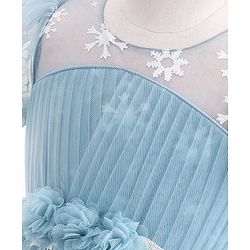 Babyhug Short Sleeves Snowflakes Printed with Corsage Frock - Frozen Blue