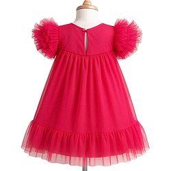 Babyhug Mesh Woven Sleeveless Solid Party Dress With Floral Corsage & Frill Detailing - Red