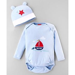 Babyhug Premium 100 % Cotton New Born Clothing Gift Set Sea Breeze Theme Blue - Pack of 8| Full Sleeve Set| Onesie| Cap Bibs Mitten & Booties| Essential Clothing for 0 to 6 months