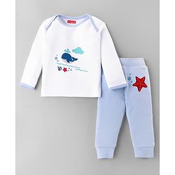 Babyhug Premium 100 % Cotton New Born Clothing Gift Set Sea Breeze Theme Blue - Pack of 8| Full Sleeve Set| Onesie| Cap Bibs Mitten & Booties| Essential Clothing for 0 to 6 months