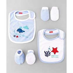 Babyhug Premium 100 % Cotton New Born Clothing Gift Set Sea Breeze Theme Blue - Pack of 8| Full Sleeve Set| Onesie| Cap Bibs Mitten & Booties| Essential Clothing for 0 to 6 months
