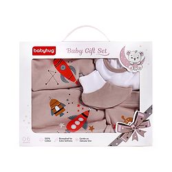 Babyhug Premium 100 % Cotton New Born Clothing Gift Set Sea Breeze Theme Blue - Pack of 8| Full Sleeve Set| Onesie| Cap Bibs Mitten & Booties| Essential Clothing for 0 to 6 months