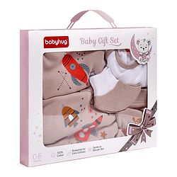 Babyhug Premium 100 % Cotton New Born Clothing Gift Set Sea Breeze Theme Blue - Pack of 8| Full Sleeve Set| Onesie| Cap Bibs Mitten & Booties| Essential Clothing for 0 to 6 months