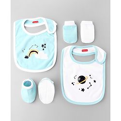 Babyhug Premium 100 % Cotton New Born Clothing Gift Set Sea Breeze Theme Blue - Pack of 8| Full Sleeve Set| Onesie| Cap Bibs Mitten & Booties| Essential Clothing for 0 to 6 months