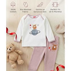 Babyhug Premium 100 % Cotton New Born Clothing Gift Set Astronaut Theme Brown - Pack of 8| Full Sleeve Set| Hooded Wrapper| Cap Bibs Mitten & Booties| Essential Clothing for 0 to 6 months