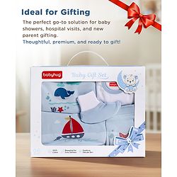 Babyhug Premium 100 % Cotton New Born Clothing Gift Set Astronaut Theme Brown - Pack of 8| Full Sleeve Set| Hooded Wrapper| Cap Bibs Mitten & Booties| Essential Clothing for 0 to 6 months