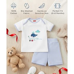 Babyhug Premium 100 % Cotton New Born Clothing Gift Set Sea Breeze Theme Blue - Pack of 8| Half Sleeve Set| Onesie| Cap Bibs Mitten & Booties| Essential Clothing for 0 to 6 months