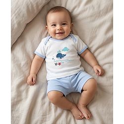 Babyhug Premium 100 % Cotton New Born Clothing Gift Set Sea Breeze Theme Blue - Pack of 8| Half Sleeve Set| Onesie| Cap Bibs Mitten & Booties| Essential Clothing for 0 to 6 months