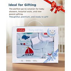 Babyhug Premium 100 % Cotton New Born Clothing Gift Set Sea Breeze Theme Blue - Pack of 8| Half Sleeve Set| Onesie| Cap Bibs Mitten & Booties| Essential Clothing for 0 to 6 months
