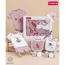 Babyhug Premium 100 % Cotton New Born Clothing Gift Set Sea Breeze Theme Blue - Pack of 8| Half Sleeve Set| Onesie| Cap Bibs Mitten & Booties| Essential Clothing for 0 to 6 months