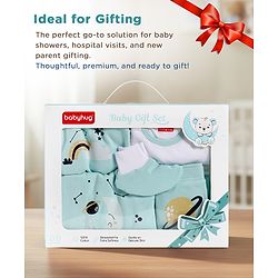 Babyhug Premium 100 % Cotton New Born Clothing Gift Set Sea Breeze Theme Blue - Pack of 8| Half Sleeve Set| Onesie| Cap Bibs Mitten & Booties| Essential Clothing for 0 to 6 months