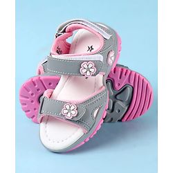 Cute Walk by Babyhug Velcro Closure Sandals with Floral Applique - Grey