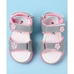 Cute Walk by Babyhug Velcro Closure Sandals with Floral Applique - Grey