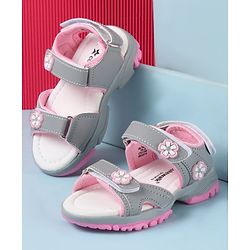 Cute Walk by Babyhug Velcro Closure Sandals with Floral Applique - Grey