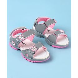 Cute Walk by Babyhug Velcro Closure Sandals with Floral Applique - Grey