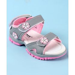 Cute Walk by Babyhug Velcro Closure Sandals with Floral Applique - Grey