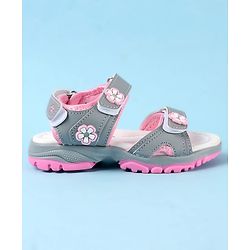 Cute Walk by Babyhug Velcro Closure Sandals with Floral Applique - Grey