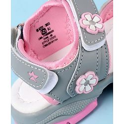 Cute Walk by Babyhug Velcro Closure Sandals with Floral Applique - Grey