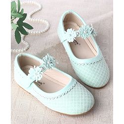 Cute Walk by Babyhug Velcro Closure Ballerina With Floral Applique & Checks Design - Sea Green