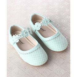 Cute Walk by Babyhug Velcro Closure Ballerina With Floral Applique & Checks Design - Sea Green