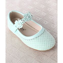 Cute Walk by Babyhug Velcro Closure Ballerina With Floral Applique & Checks Design - Sea Green