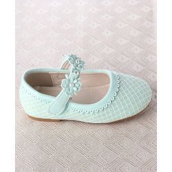 Cute Walk by Babyhug Velcro Closure Ballerina With Floral Applique & Checks Design - Sea Green