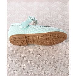 Cute Walk by Babyhug Velcro Closure Ballerina With Floral Applique & Checks Design - Sea Green