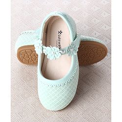 Cute Walk by Babyhug Velcro Closure Ballerina With Floral Applique & Checks Design - Sea Green