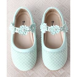Cute Walk by Babyhug Velcro Closure Ballerina With Floral Applique & Checks Design - Sea Green