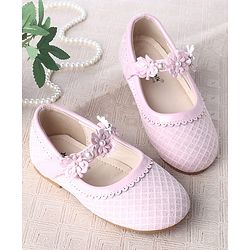 Cute Walk by Babyhug Velcro Closure Ballerina With Floral Applique & Checks Design - Sea Green