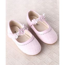 Cute Walk by Babyhug Velcro Closure Ballerina With Floral Applique & Checks Design - Sea Green