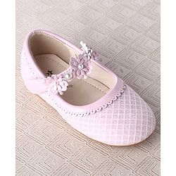 Cute Walk by Babyhug Velcro Closure Ballerina With Floral Applique & Checks Design - Sea Green