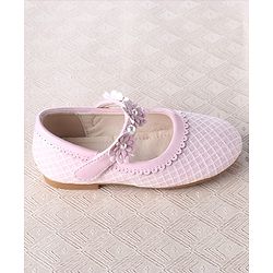 Cute Walk by Babyhug Velcro Closure Ballerina With Floral Applique & Checks Design - Sea Green
