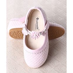 Cute Walk by Babyhug Velcro Closure Ballerina With Floral Applique & Checks Design - Sea Green
