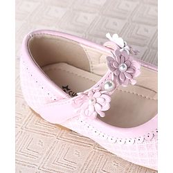 Cute Walk by Babyhug Velcro Closure Ballerina With Floral Applique & Checks Design - Sea Green