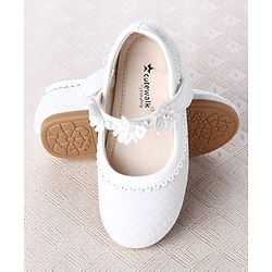Cute Walk by Babyhug Velcro Closure Ballerina With Floral Applique & Checks Design - White