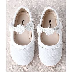 Cute Walk by Babyhug Velcro Closure Ballerina With Floral Applique & Checks Design - White