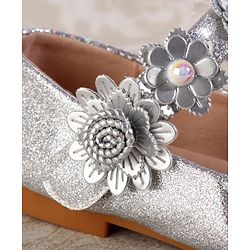 Cute Walk by Babyhug Velcro Closure Shimmery Ballerina with Floral Applique - Silver