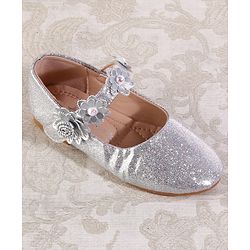 Cute Walk by Babyhug Velcro Closure Shimmery Ballerina with Floral Applique - Silver