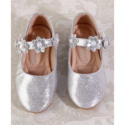 Cute Walk by Babyhug Velcro Closure Shimmery Ballerina with Floral Applique - Silver