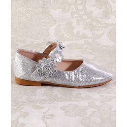 Cute Walk by Babyhug Velcro Closure Shimmery Ballerina with Floral Applique - Silver