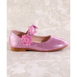 Cute Walk by Babyhug Velcro Closure Shimmery Ballerina with Floral Applique - Silver
