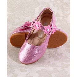 Cute Walk by Babyhug Velcro Closure Shimmery Ballerina with Floral Applique - Silver