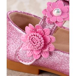 Cute Walk by Babyhug Velcro Closure Shimmery Ballerina with Floral Applique - Silver
