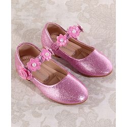 Cute Walk by Babyhug Velcro Closure Shimmery Ballerina with Floral Applique - Silver