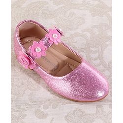 Cute Walk by Babyhug Velcro Closure Shimmery Ballerina with Floral Applique - Silver